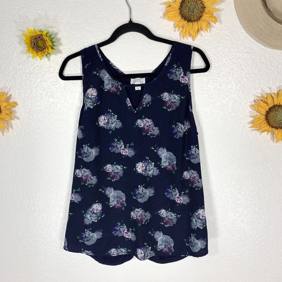 Market and Spruce Women Blue Floral Tank Top size Large - Picture 3 of 11